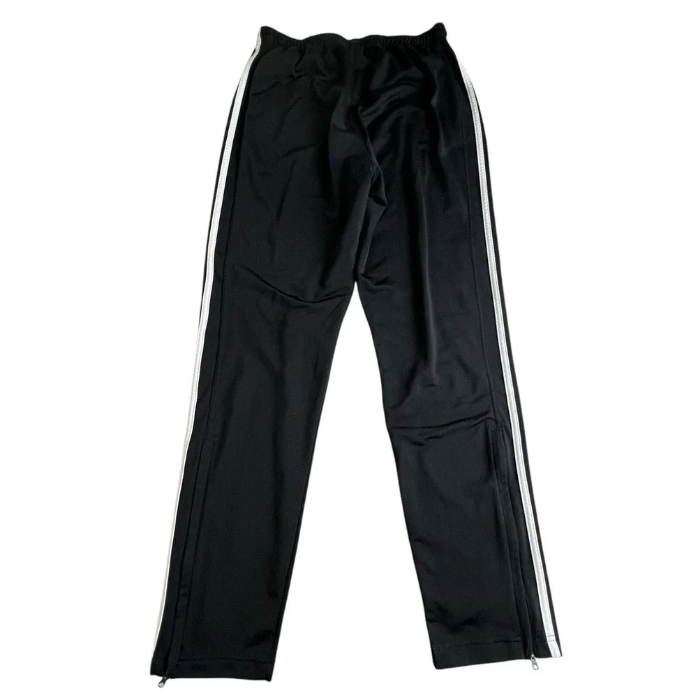 Adidas Mens L‎ Black Polyester Elastic Waist Straight Leg Track Pants Zip Ankle